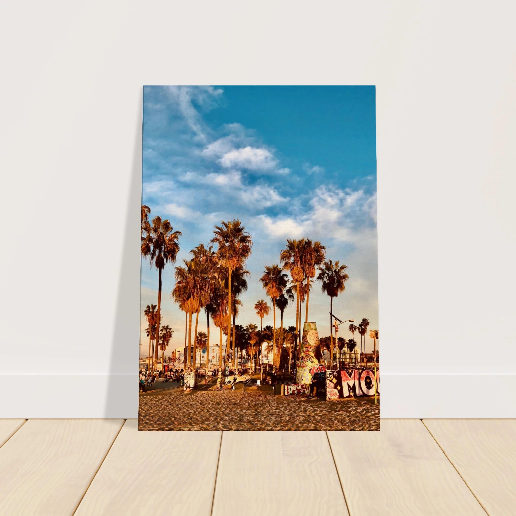 SoCal Beach canvas print featuring edgy palm trees and graffiti design, California-themed artwork by My Store in studio edition