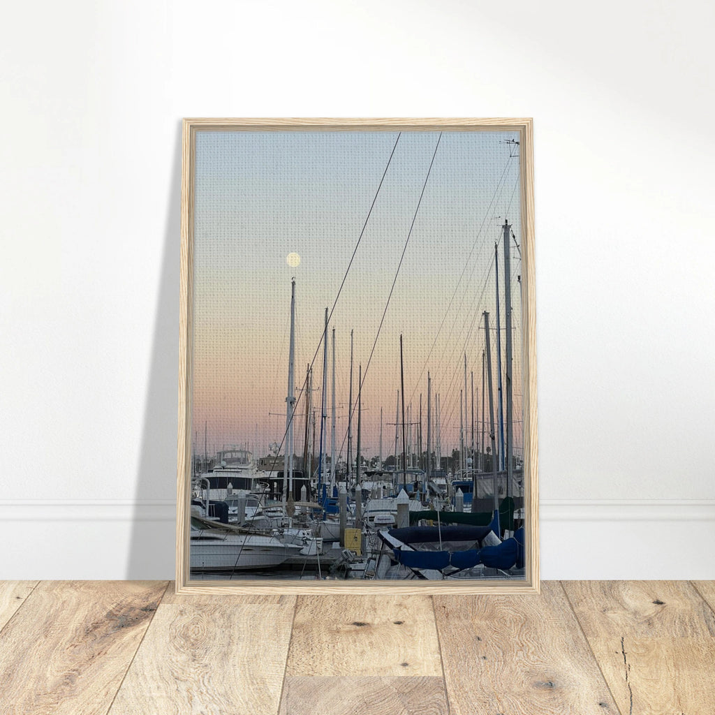 Framed canvas art print of Summer Evening Marina Del Rey with nautical themes and chic tones, California Canvas studio edition.