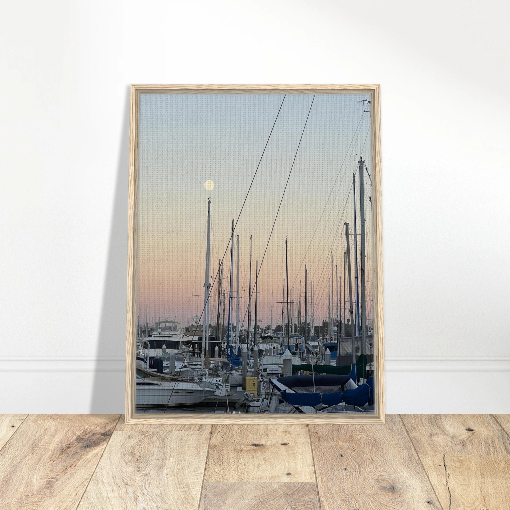 Framed canvas art print of Summer Evening Marina Del Rey with nautical themes and chic tones, California Canvas studio edition.