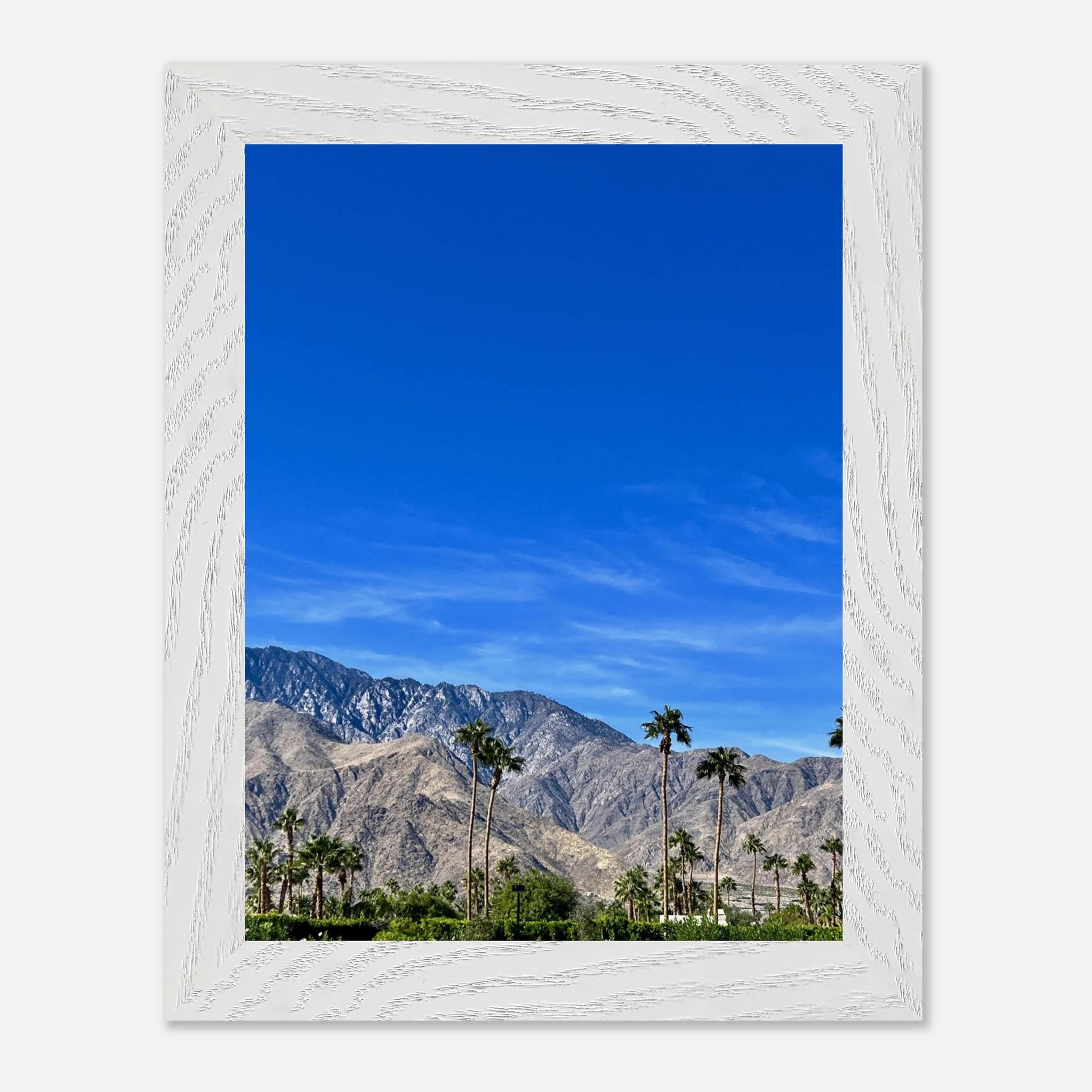 Premium wooden framed poster of a sunny fall day in Palm Springs California, featuring vibrant autumn scenery and stylish design.