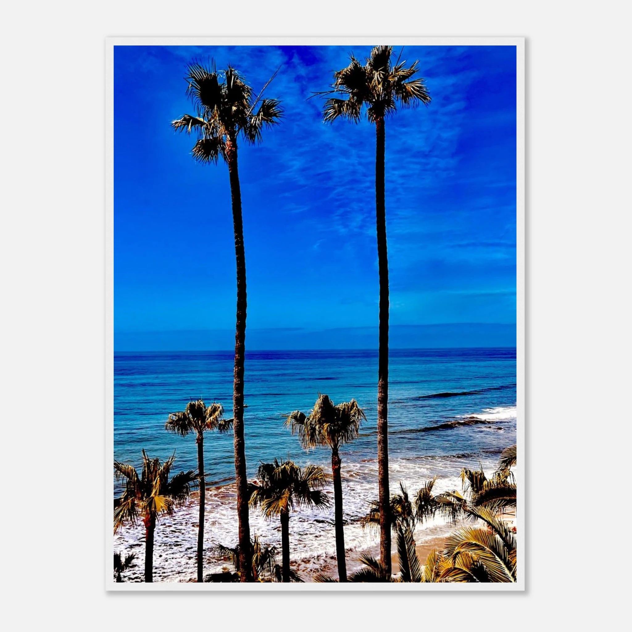 Malibu Palm Tree Family framed art print by CaliCuration featuring California-inspired palm trees in a spring-themed design.