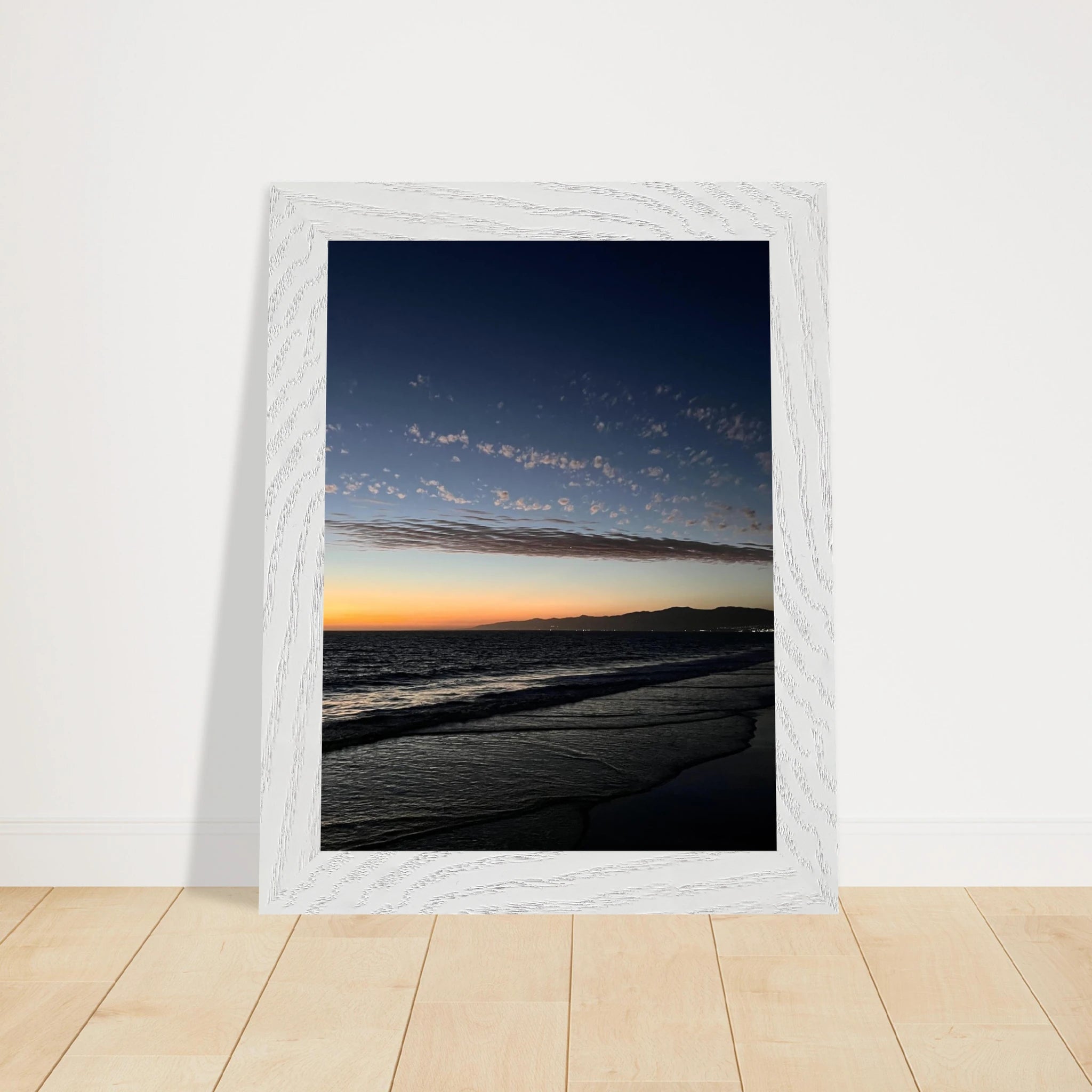 Premium wooden framed SoCal fall sunset poster with vibrant California artwork, ideal for home decor, mounted in a semi-glossy finish.