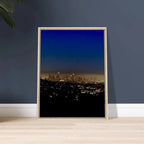 Premium wooden framed canvas print of Los Angeles Downtown Nightglow, elegant California home wall art, studio edition holiday 25.