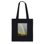 Colorful rainbow print cotton tote bag with summer vibes design, eco-friendly and spacious, perfect for casual outings and adventures.