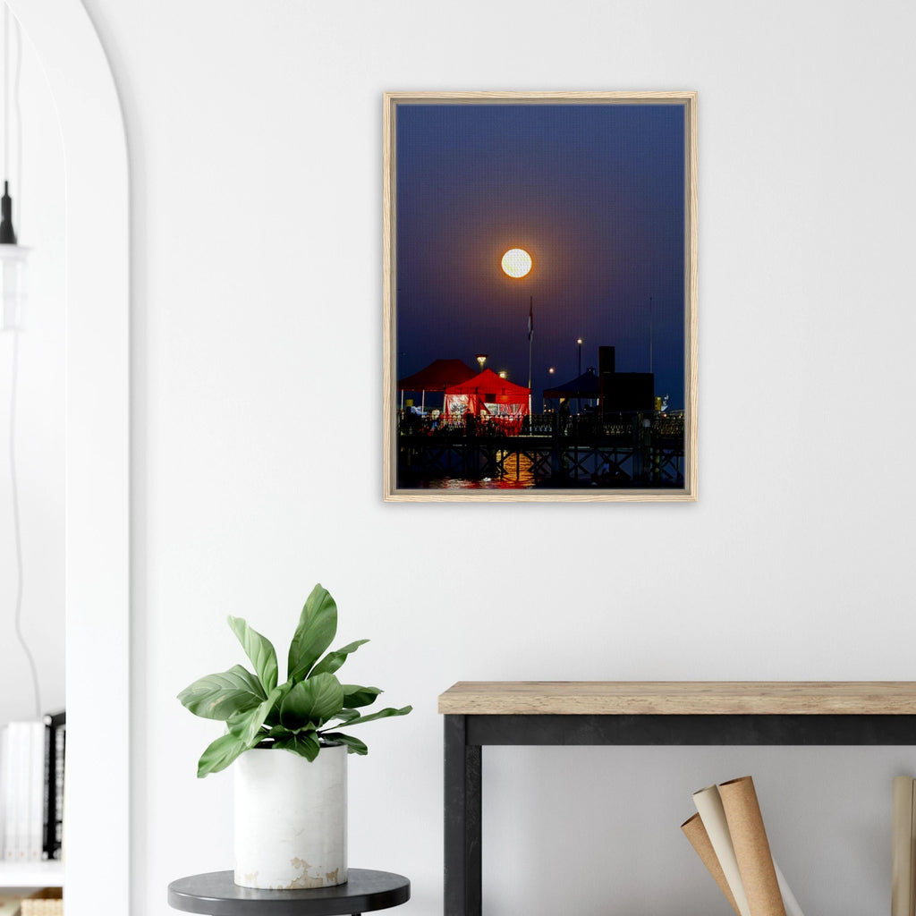 Mystical Fall Full Moon wooden framed canvas print from CaliCuration's Travel Collection, Studio Edition, featuring autumn and spring themes.