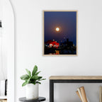 Mystical Fall Full Moon wooden framed canvas print from CaliCuration's Travel Collection, Studio Edition, featuring autumn and spring themes.