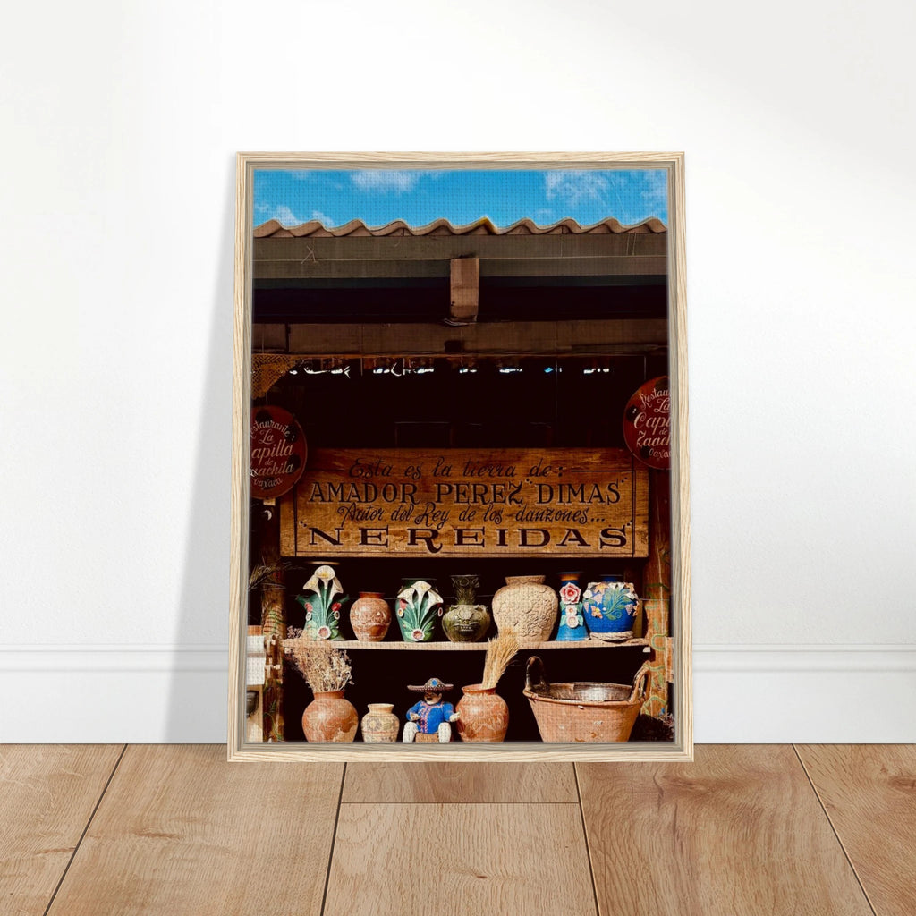 Framed canvas print of Oaxaca street fair scene from CaliCuration's Mexico travel collection, showcasing vibrant Mexican street life.