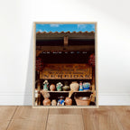 Framed canvas print of Oaxaca street fair scene from CaliCuration's Mexico travel collection, showcasing vibrant Mexican street life.