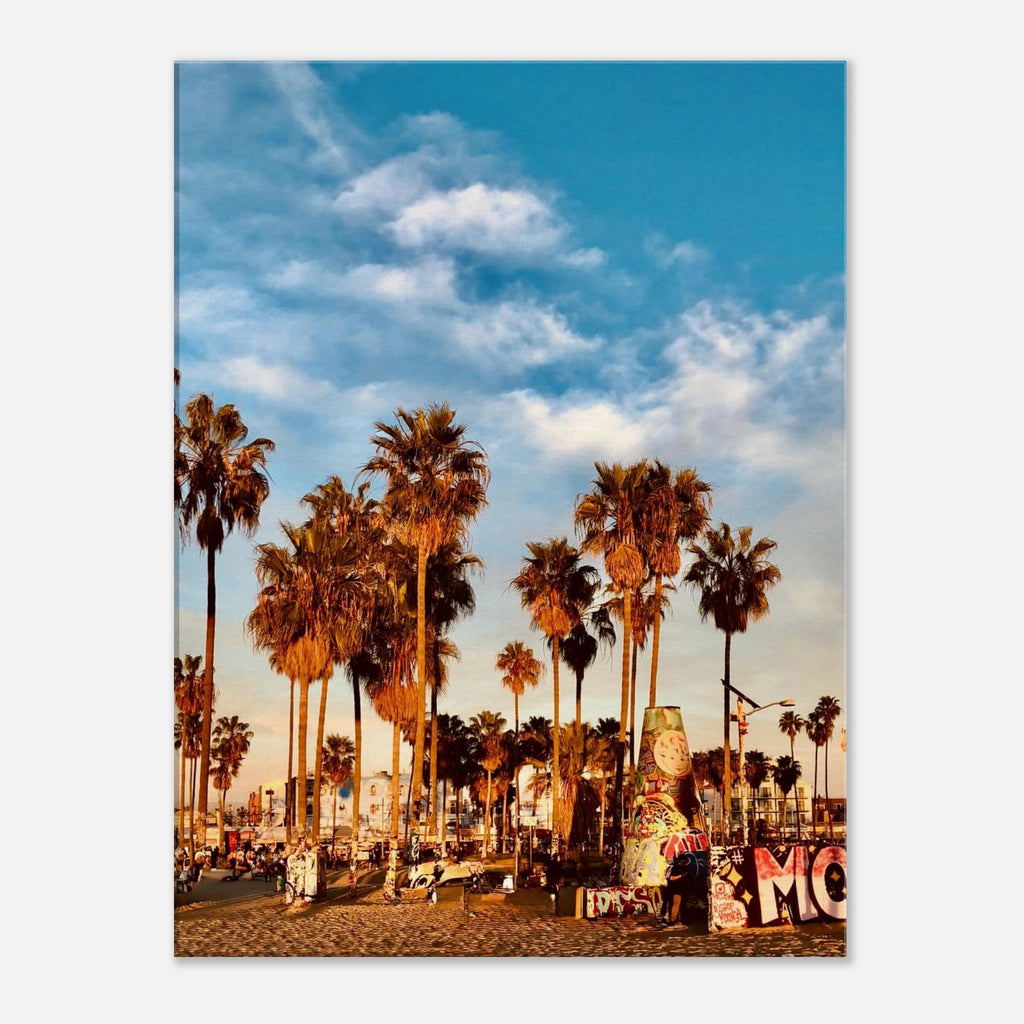 SoCal Beach canvas print featuring edgy palm trees and graffiti design, California-inspired wall art from Studio Edition.