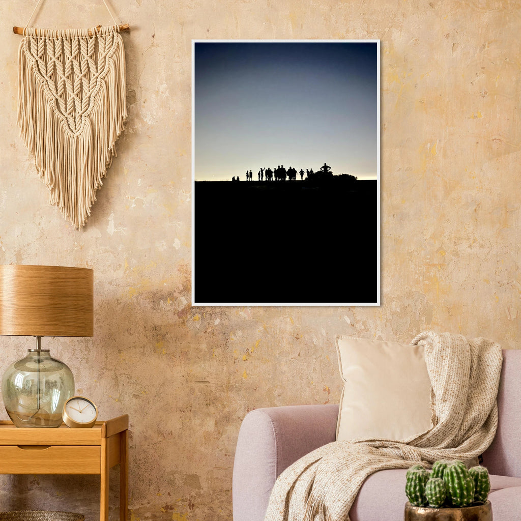 Black and white framed poster of Hollywood Hills with city lights, part of the Summer Hike series by My Store, California art print.