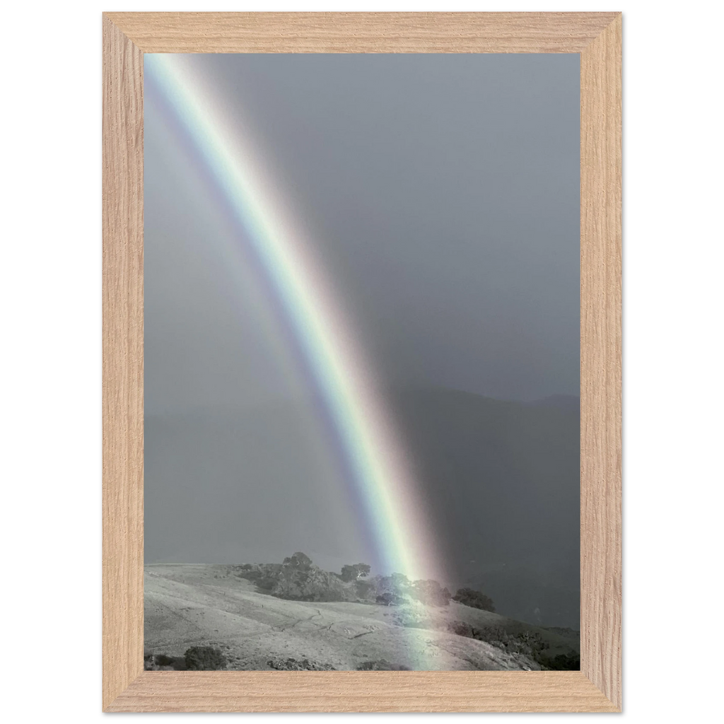 Black and white mounted framed poster of Post Summer Storm Rainbow from the California Central Coast travel collection, studio edition print.