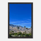 Wooden framed poster of a sunny fall day in Palm Springs, California, featuring vibrant autumn scenery and artistic studio edition print.