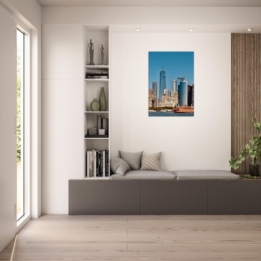 NYC skyline canvas print featuring the World Trade Center and Staten Island Ferry, part of the Studio Edition Travel Collection.