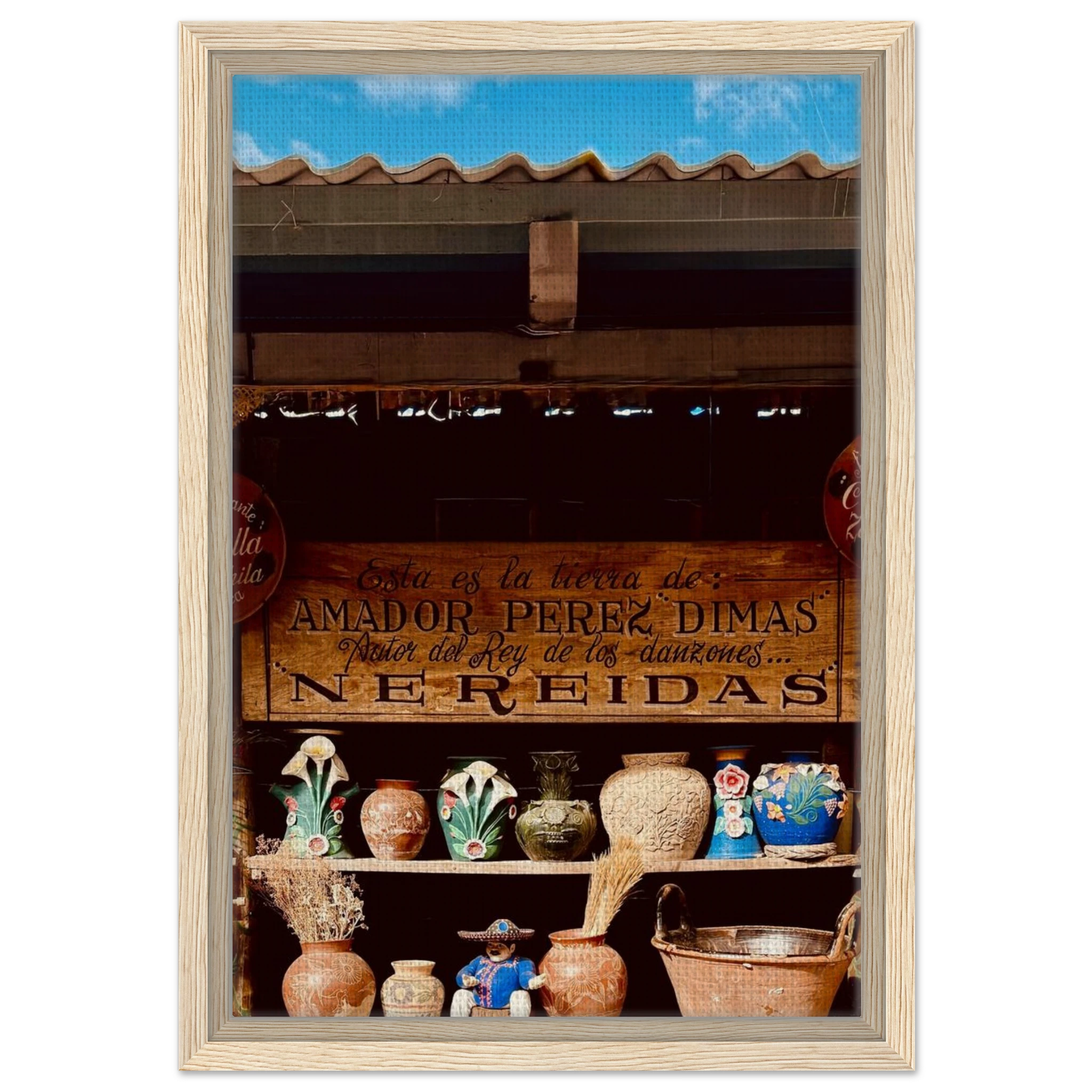Oaxaca Street Fair framed canvas wall art by CaliCuration featuring vibrant Mexico street scene print.