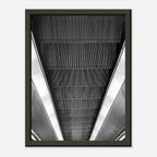 Black and white framed print of London Tube escalator abstract art from the Travel Collection, Studio Edition, by My Store.