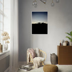 Black and white framed print of Hollywood Hills with city lights, part of the Summer Hike California poster art series.