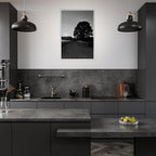 Mounted wooden framed poster of a black and white summer scene in the English Cotswolds, part of the travel collection print.