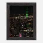 Wood-mounted framed poster of NYC downtown night view with Empire State Building, part of the Travel Collection Studio Edition.