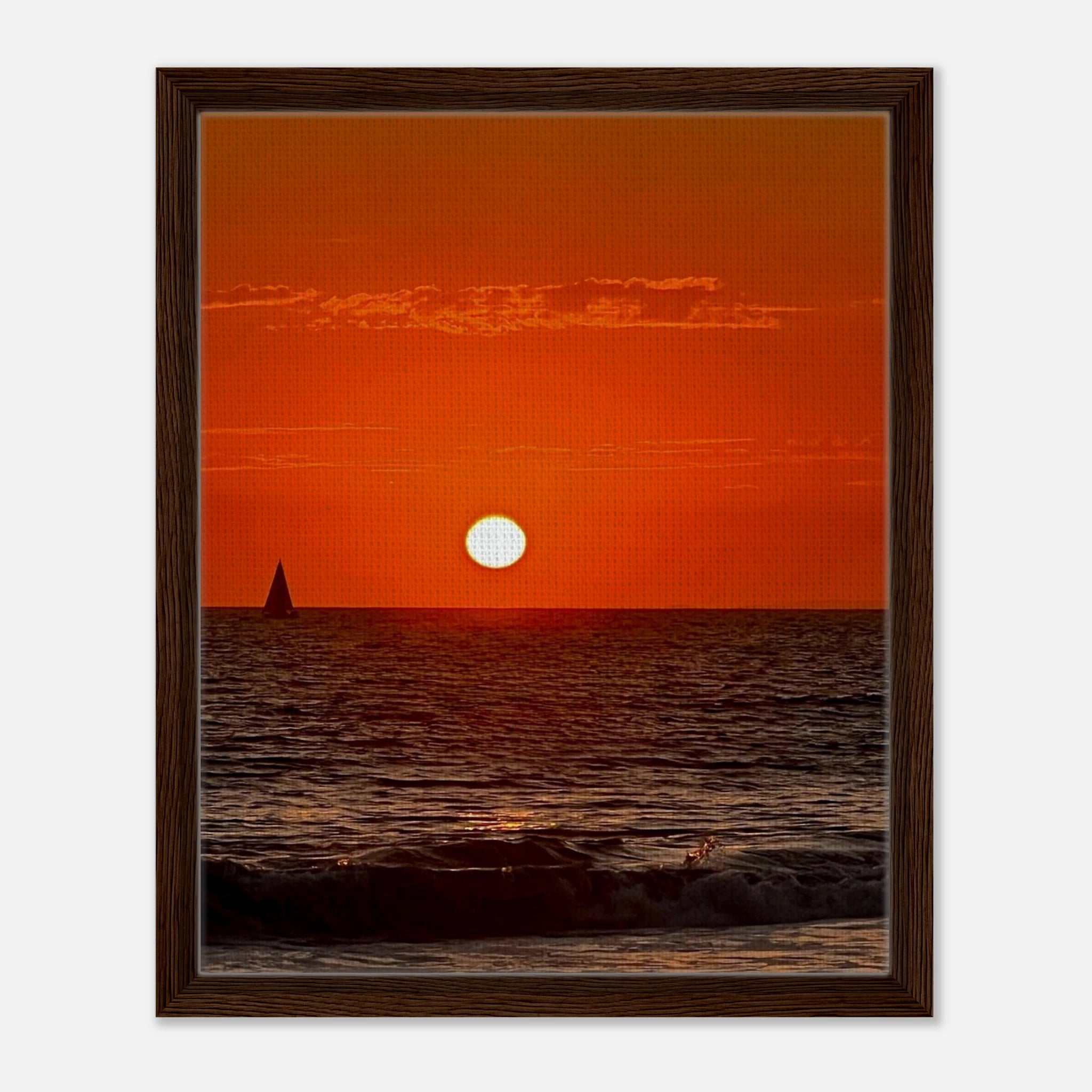 Framed canvas print of California Red Sunset Series 1/3 by CaliCuration, featuring vivid red hues in a captivating sunset scene.