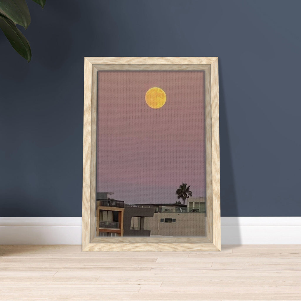 Harvest Moon art print by California Canvas, featuring moody beach wall art with framed canvas depicting a serene moonlit beach scene.