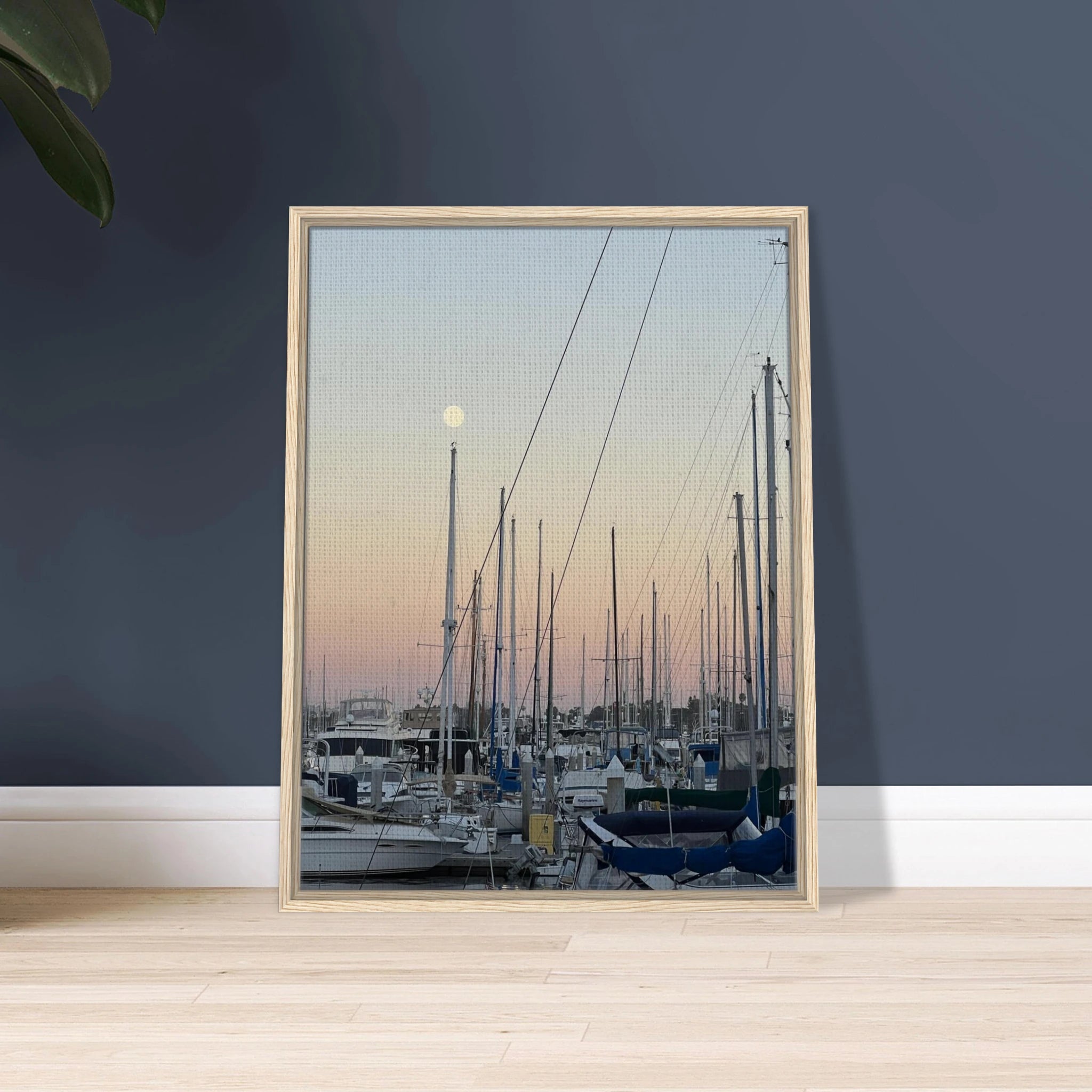 Framed canvas art print of Summer Evening Marina Del Rey with nautical and chic tones, California Canvas Studio Edition.