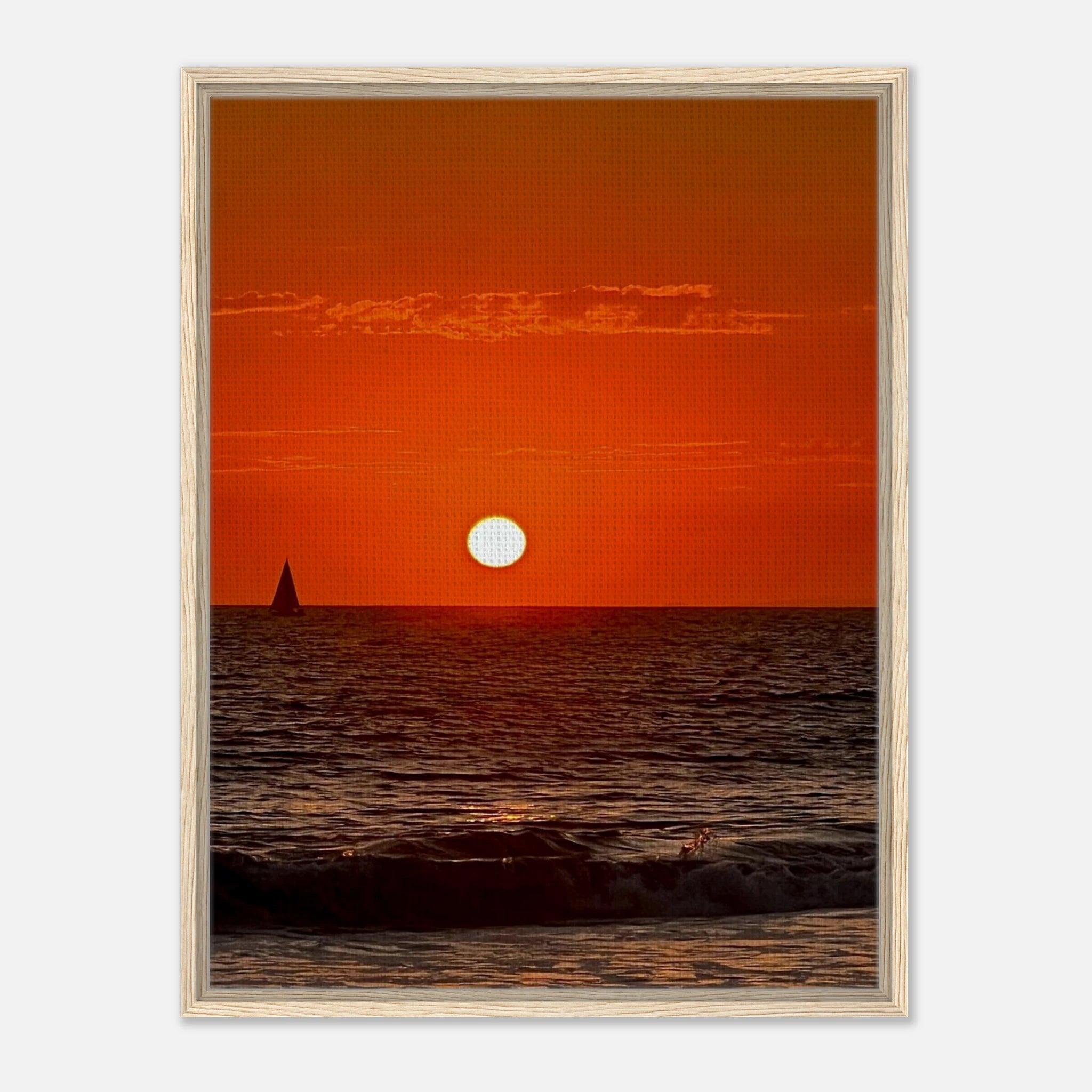 California Red Sunset Series 1/3 framed canvas print by CaliCuration featuring vibrant red hues and captivating sunset colors.