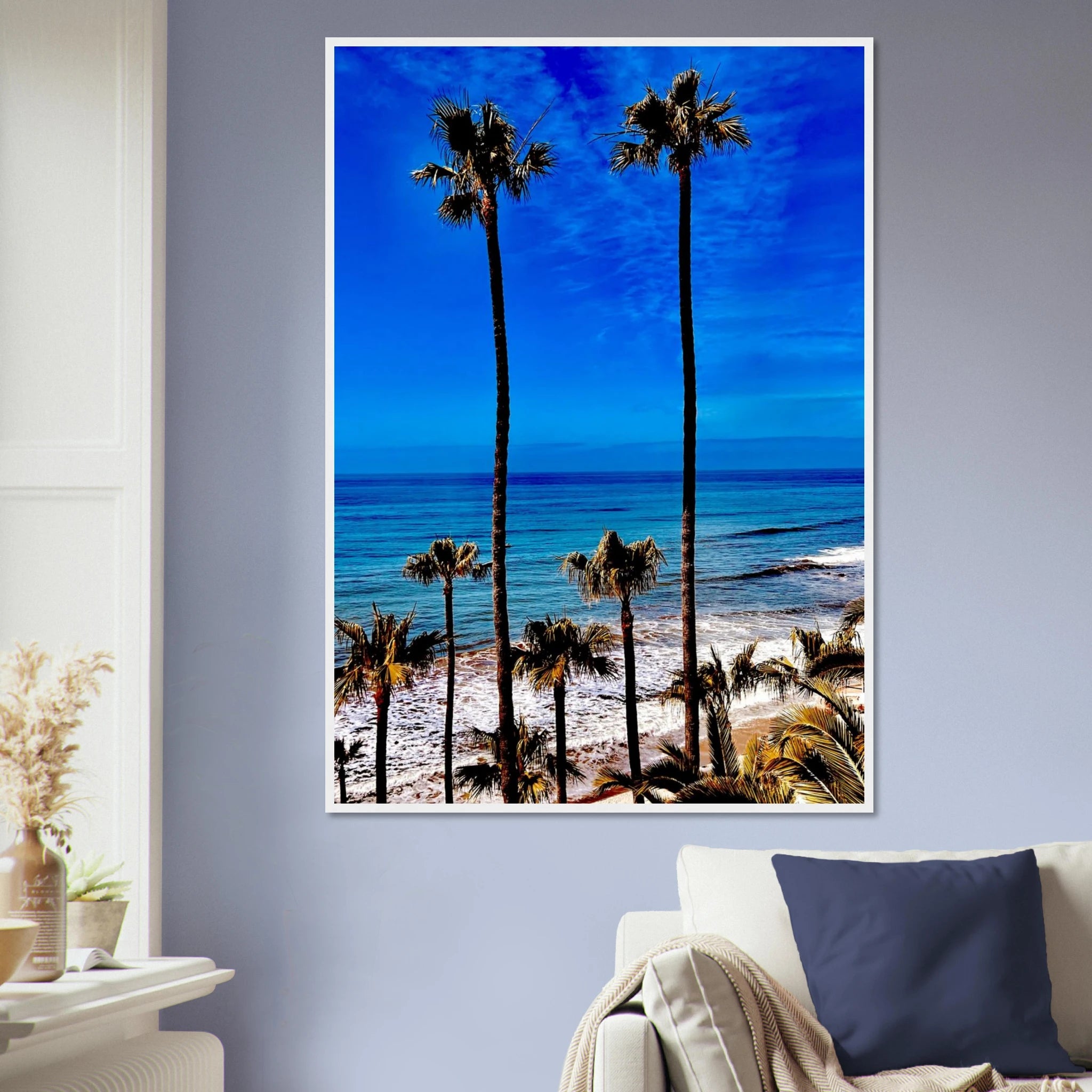 Malibu Palm Tree Family framed poster featuring California art print by CaliCuration, spring '26 studio edition on print material