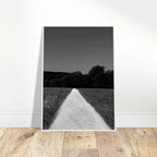 Black and white framed poster featuring a summer road scene from the Travel Collection, printed on premium semi-glossy paper.