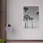 Premium wooden framed black and white California beach icons poster art with semi-glossy finish.