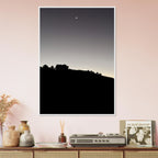 Wooden framed semi-glossy poster of Hollywood Hills black and white moon scene from the Fall New Moon series, studio edition art print.
