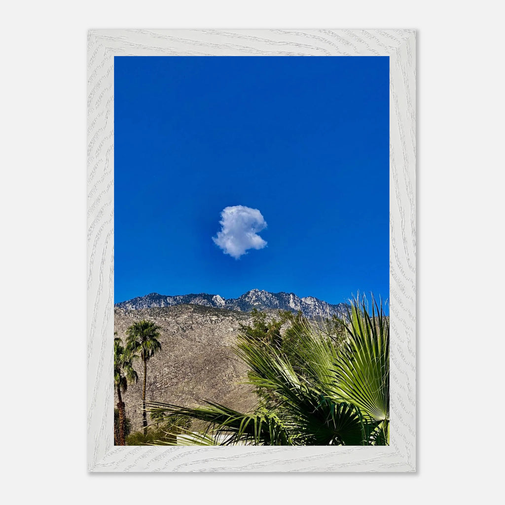 Wooden framed Palm Springs Cloud poster featuring California landscape art, studio edition spring 2026, ideal for home decor.