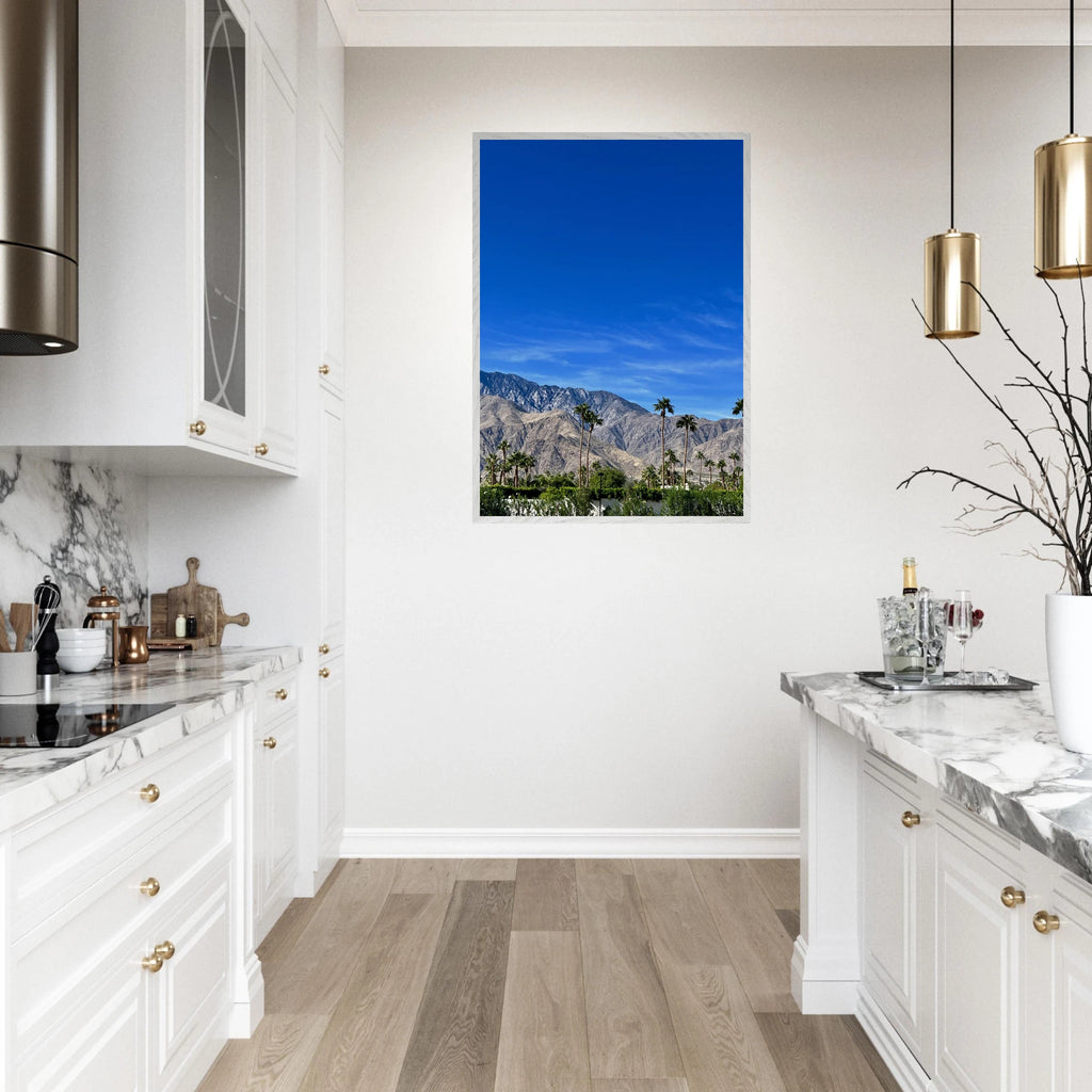 Premium wooden framed poster featuring a sunny fall day scene in Palm Springs, California, Studio Edition art print