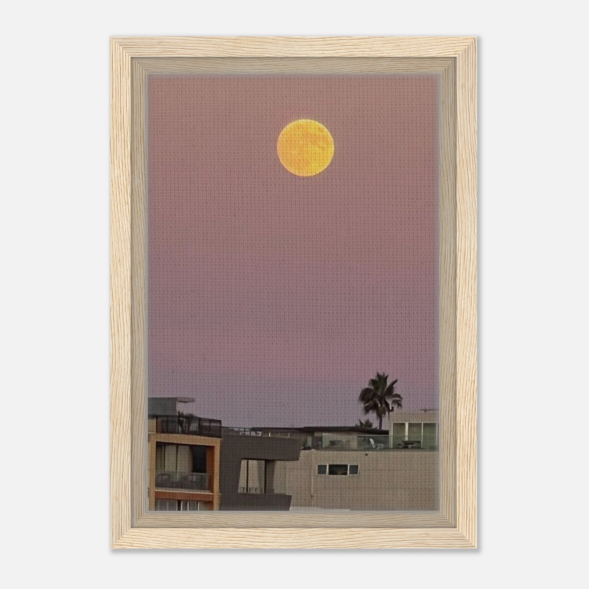 Beach Moody Wall Art print on framed canvas featuring harvest moon and ocean scene, California Canvas Studio Edition.