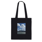 NYC tote bag with downtown skyline print, stylish shopping tote made of durable material, perfect for casual outings and gifts