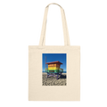 Eco-friendly Pride 2025 tote bag with colorful print supporting GLAAD, made from sustainable materials, perfect for summer.
