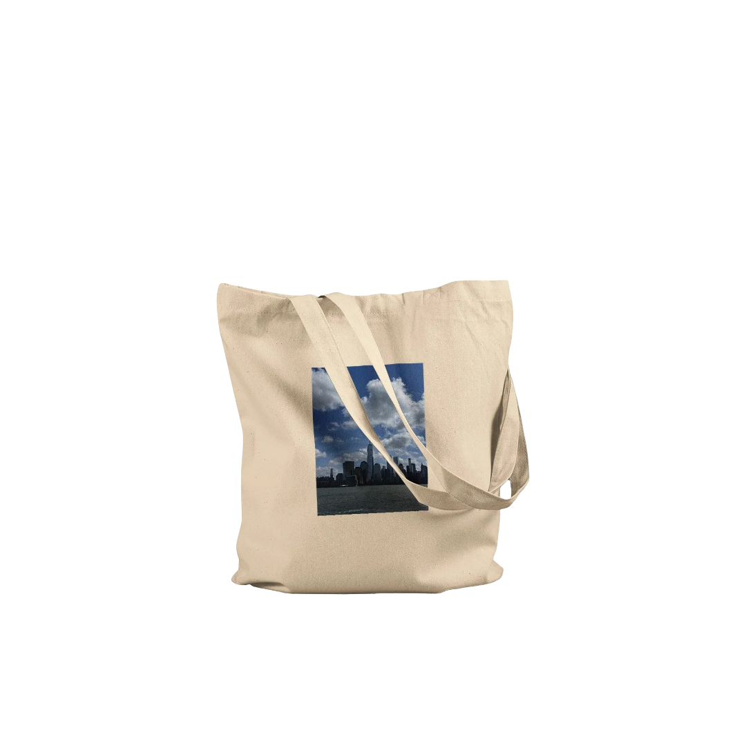 Print material NYC Downtown skyline tote bag by My Store, stylish and functional shopping tote with an urban cityscape design.