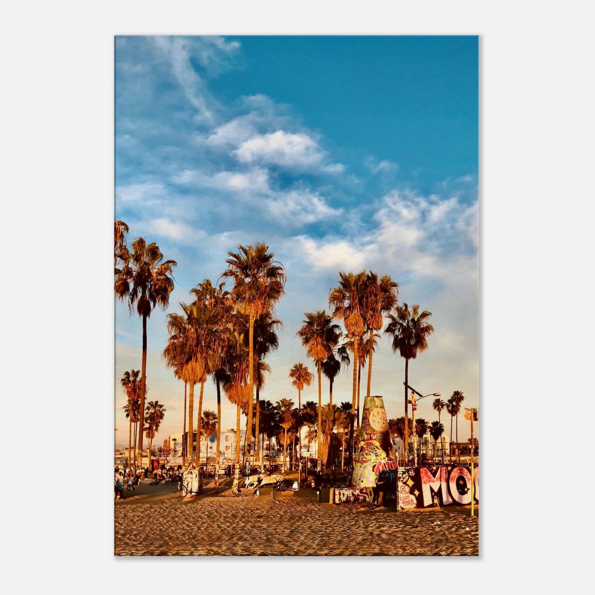 SoCal Beach canvas print featuring edgy palm trees and graffiti design, California-inspired artwork on high-quality print material.
