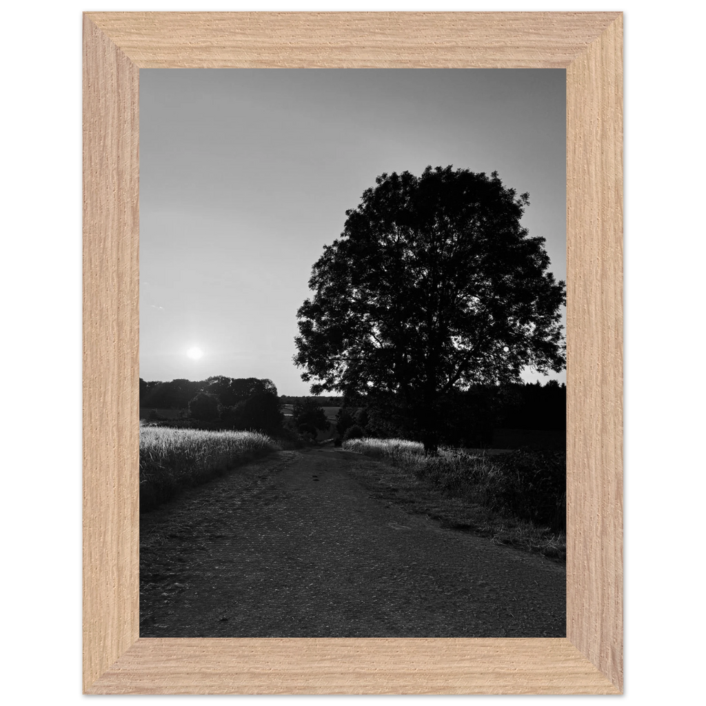 Mounted wooden framed print of a black and white summer scene in the English Cotswolds, part of the Studio Edition travel collection.