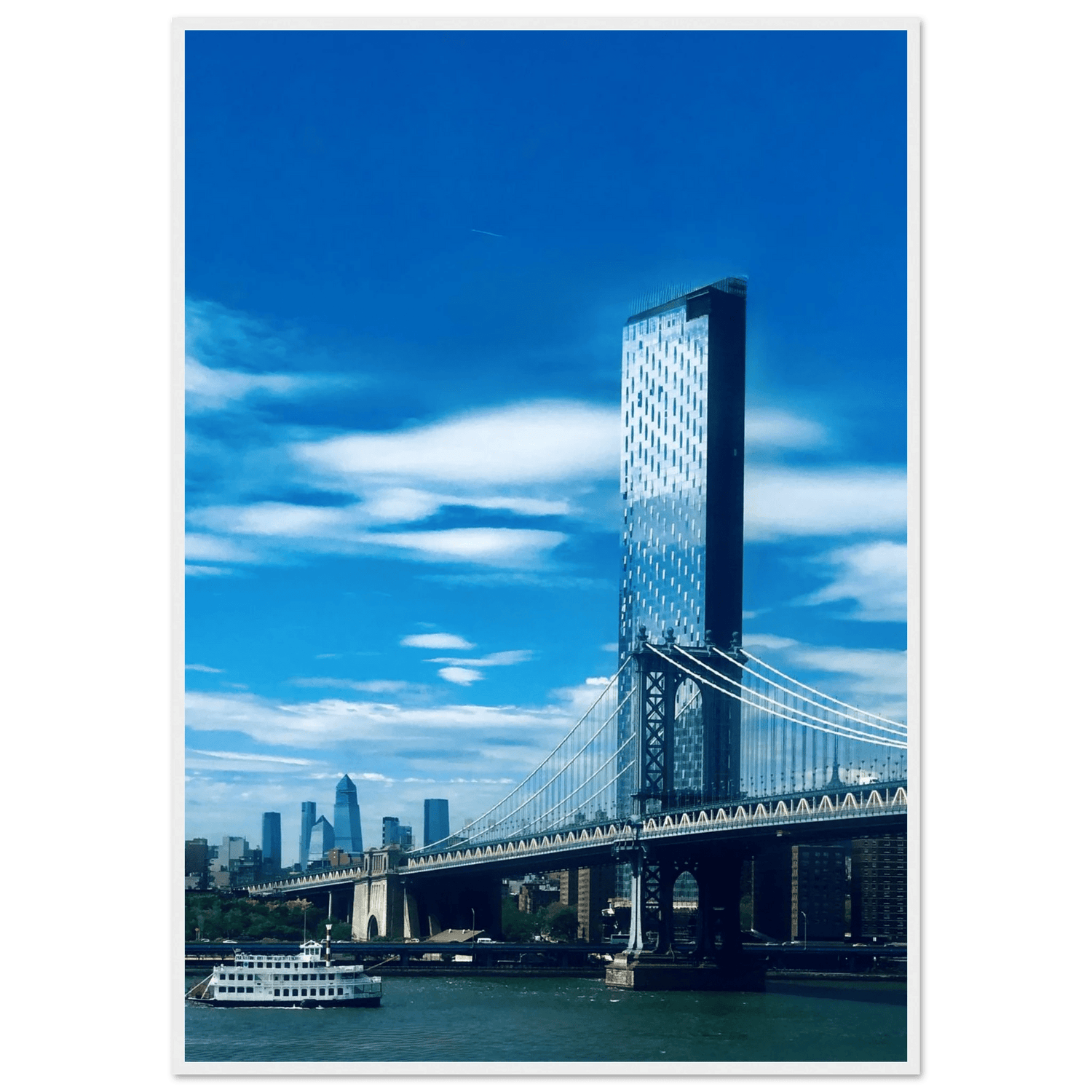 Framed Poster of NYC Manhattan Bridge & East River - Stunning Urban Photography: Travel Collection - Studio Edition: Holiday 25 - CaliCuration