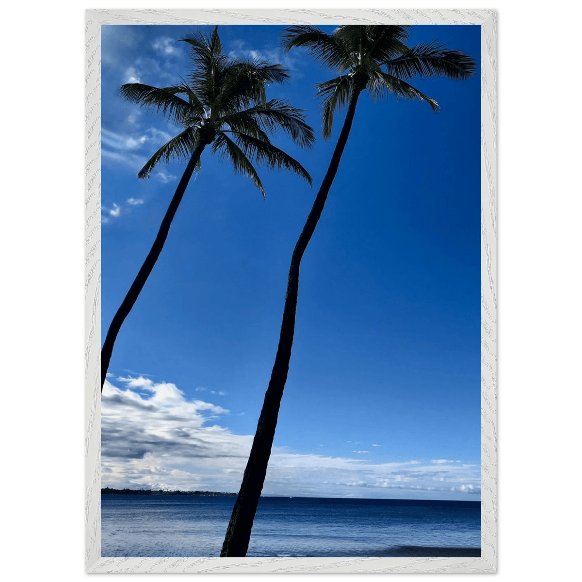 Hawaii Iconic Palm Tree Twins & Pacific Waves Mounted Framed Poster - Travel Collection Studio Edition Spring '26: Hawaii - CaliCuration