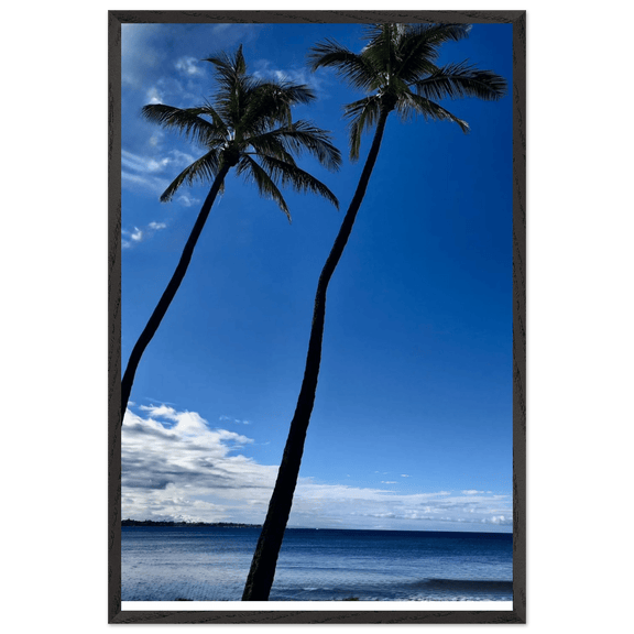 Hawaii Iconic Palm Tree Twins & Pacific Waves Mounted Framed Poster - Travel Collection Studio Edition Spring '26: Hawaii - CaliCuration