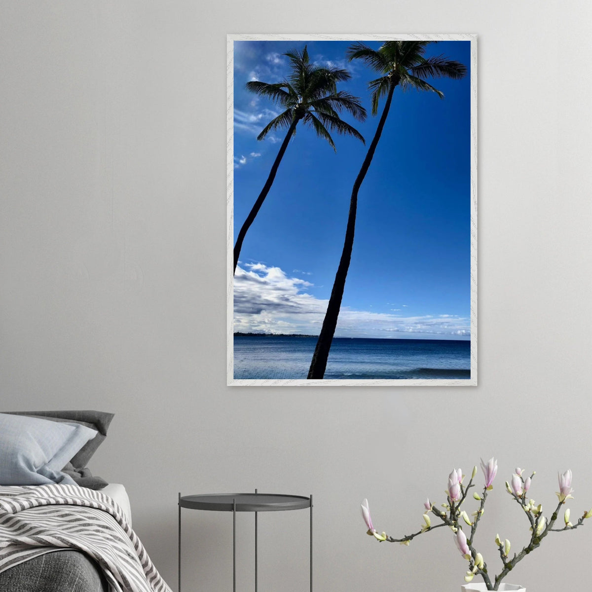 Hawaii Iconic Palm Tree Twins & Pacific Waves Mounted Framed Poster - Travel Collection Studio Edition Spring '26: Hawaii - CaliCuration