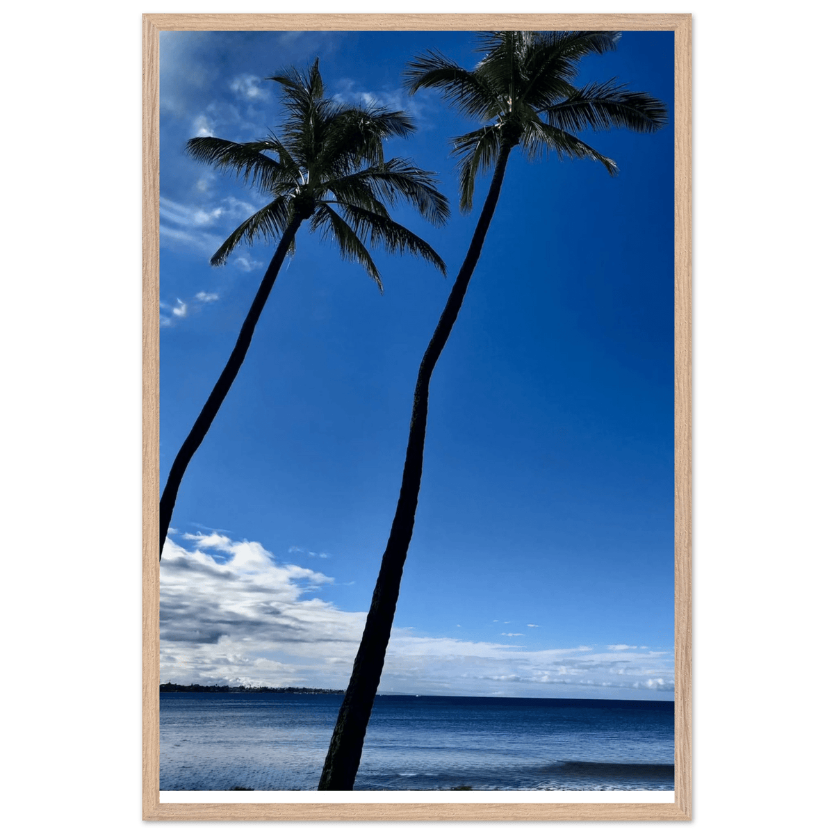 Hawaii Iconic Palm Tree Twins & Pacific Waves Mounted Framed Poster - Travel Collection Studio Edition Spring '26: Hawaii - CaliCuration