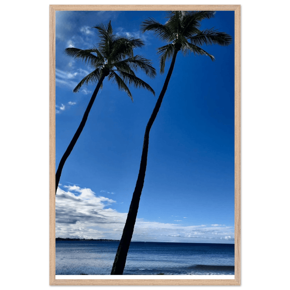 Hawaii Iconic Palm Tree Twins & Pacific Waves Mounted Framed Poster - Travel Collection Studio Edition Spring '26: Hawaii - CaliCuration