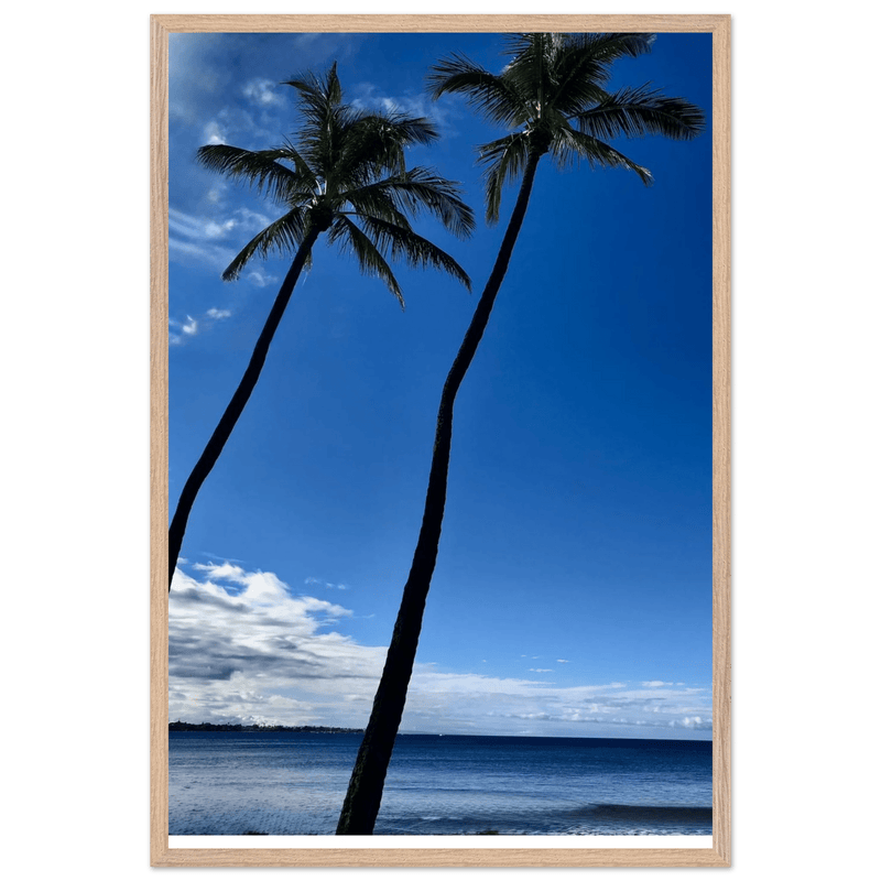 Hawaii Iconic Palm Tree Twins & Pacific Waves Mounted Framed Poster - Travel Collection Studio Edition Spring '26: Hawaii - CaliCuration
