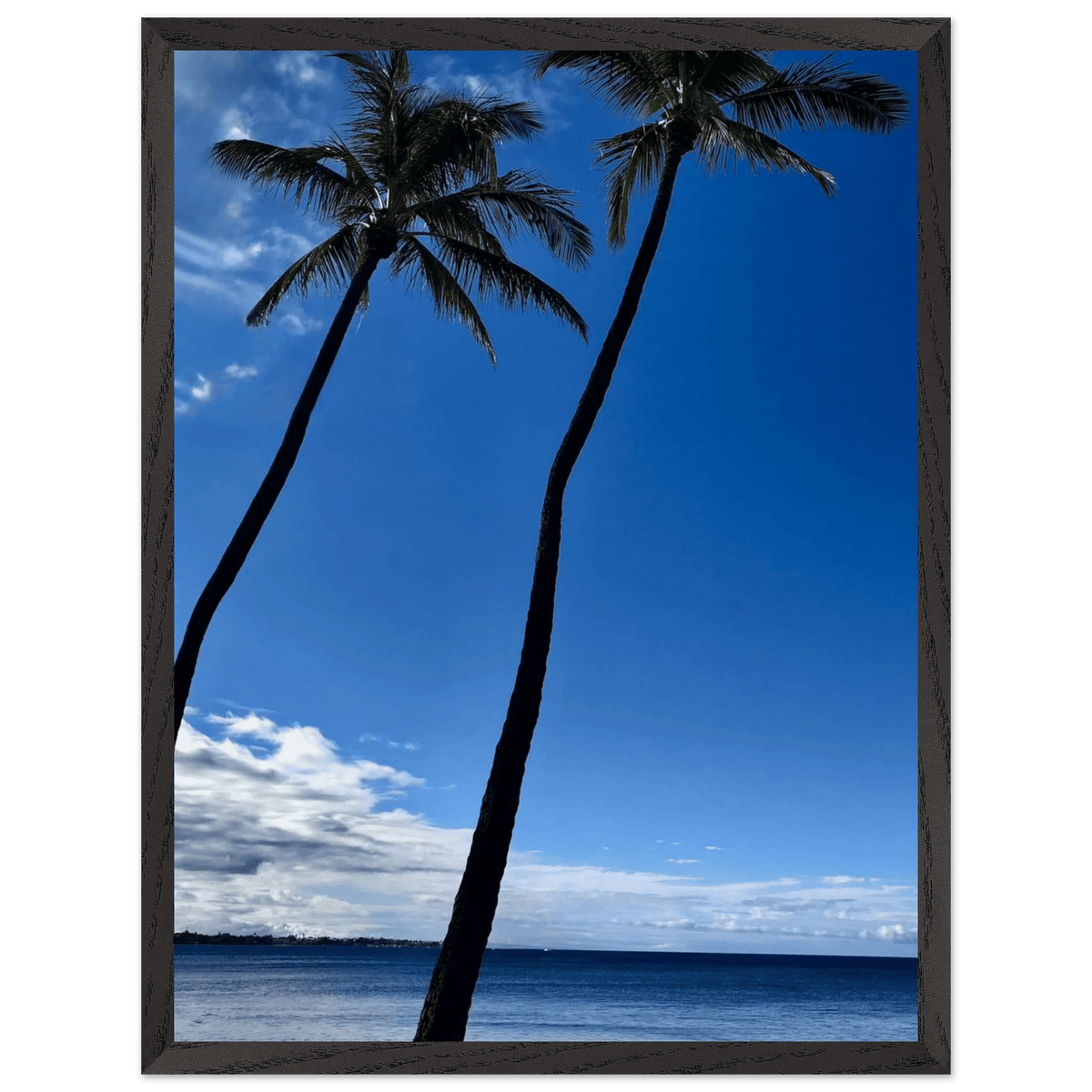 Hawaii Iconic Palm Tree Twins & Pacific Waves Mounted Framed Poster - Travel Collection Studio Edition Spring '26: Hawaii - CaliCuration
