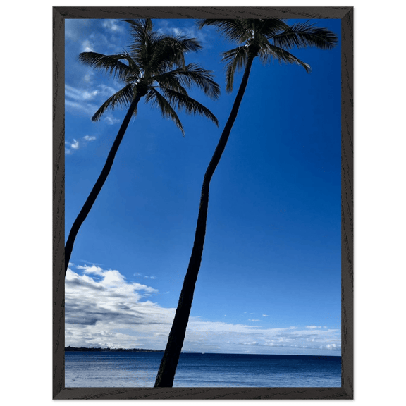 Hawaii Iconic Palm Tree Twins & Pacific Waves Mounted Framed Poster - Travel Collection Studio Edition Spring '26: Hawaii - CaliCuration