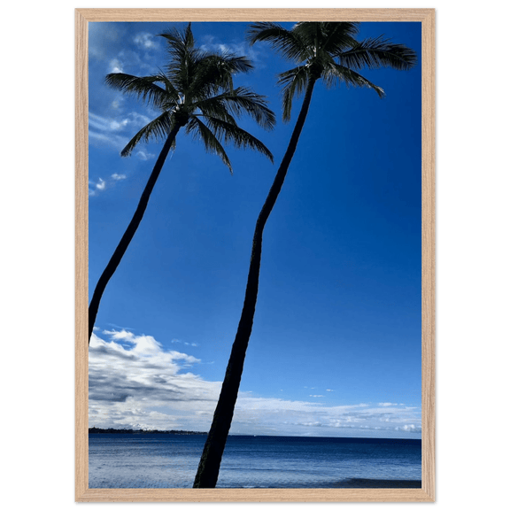 Hawaii Iconic Palm Tree Twins & Pacific Waves Mounted Framed Poster - Travel Collection Studio Edition Spring '26: Hawaii - CaliCuration