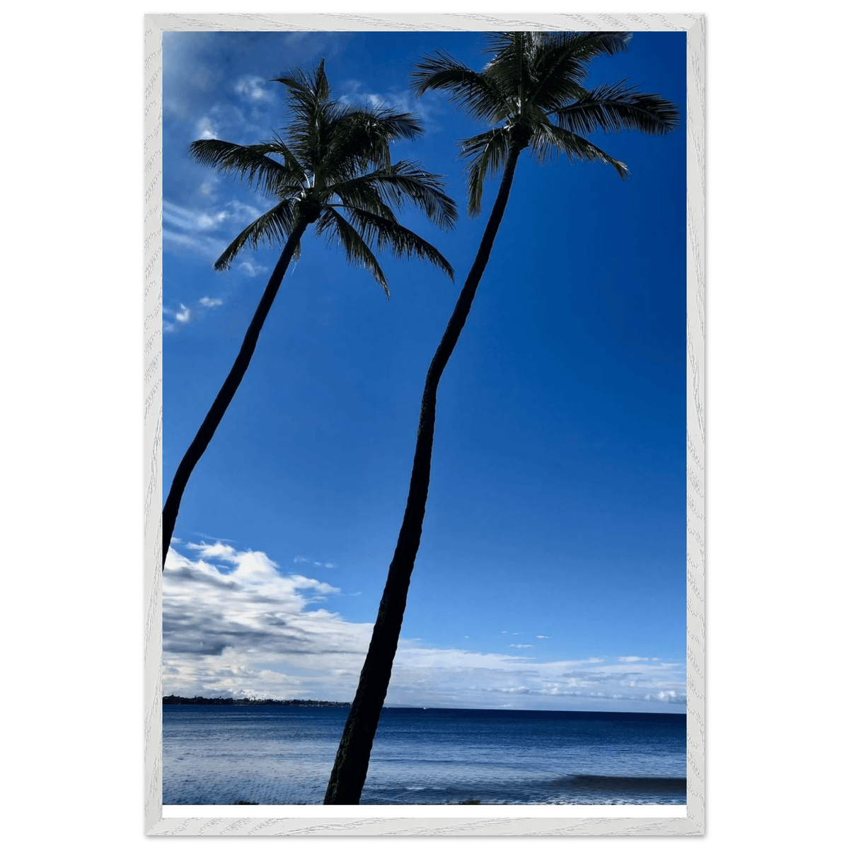 Hawaii Iconic Palm Tree Twins & Pacific Waves Mounted Framed Poster - Travel Collection Studio Edition Spring '26: Hawaii - CaliCuration