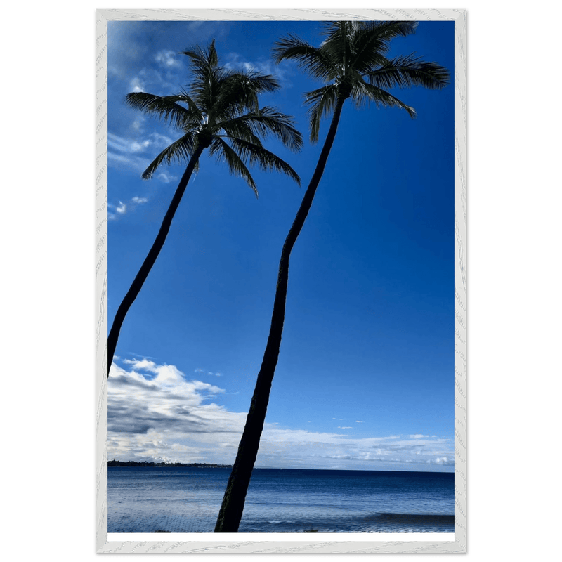 Hawaii Iconic Palm Tree Twins & Pacific Waves Mounted Framed Poster - Travel Collection Studio Edition Spring '26: Hawaii - CaliCuration